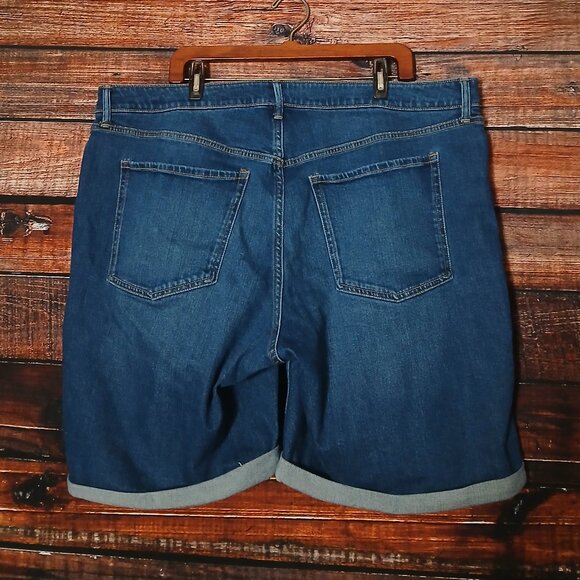 Old Navy Jean Shorts Plus Size 22 High Rise OG Straight 9" Dark Denim Stretch - Picture 3 of 6